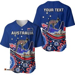 Custom Personalised Australia Day Baseball Jersey Shirt Indigenous Kangaroo And Boomerang