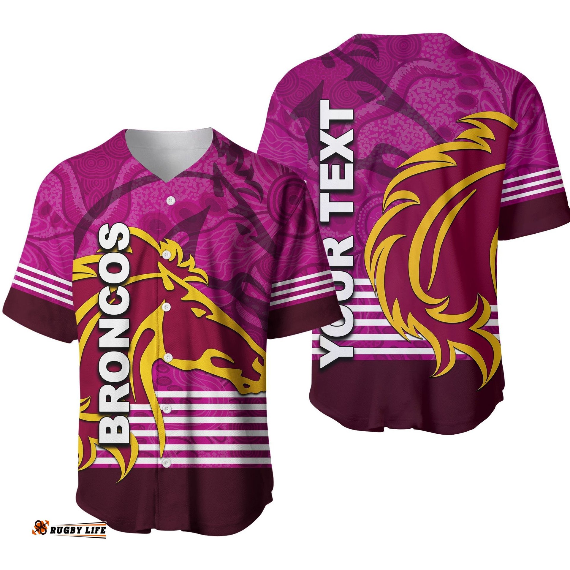 Custom Personalised Broncos Rugby Baseball Jersey Shirt Pink Jersey