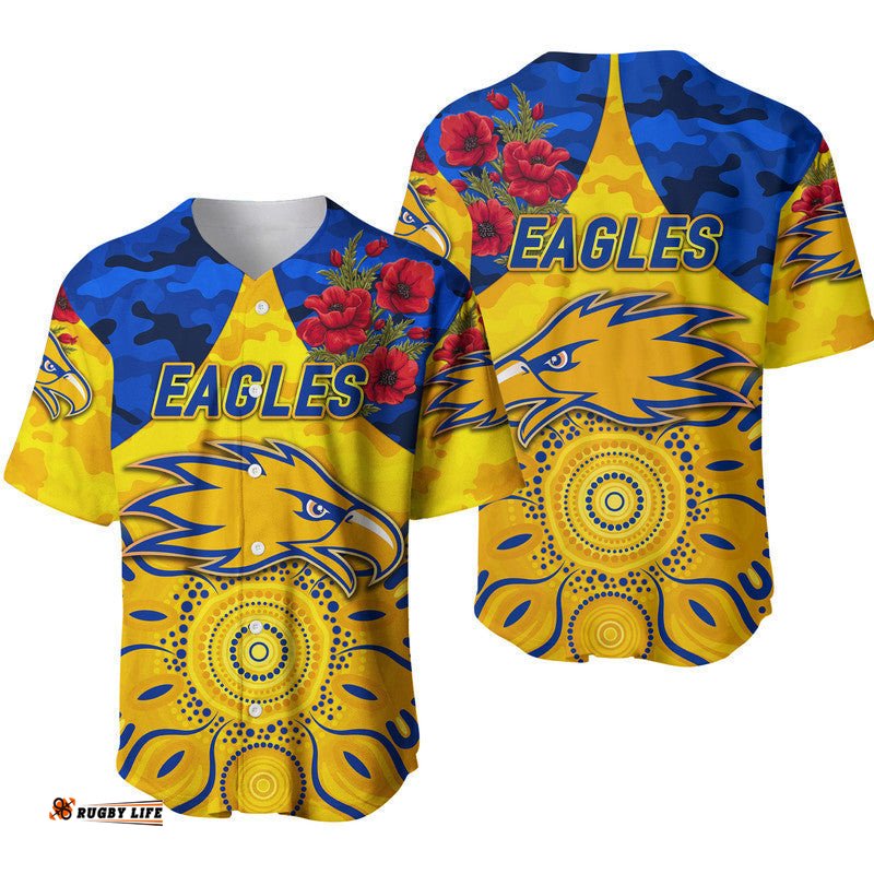 West Coast Eagles ANZAC Baseball Jersey Shirt Indigenous Vibes Gold