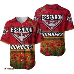 Essendon Bombers ANZAC Baseball Jersey Shirt Poppy Vibes Red