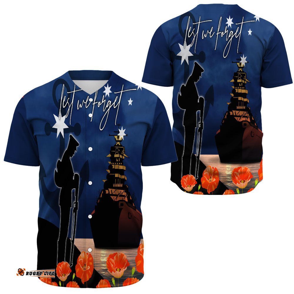 Anzac Day Navy Blue Baseball Jersey Shirt