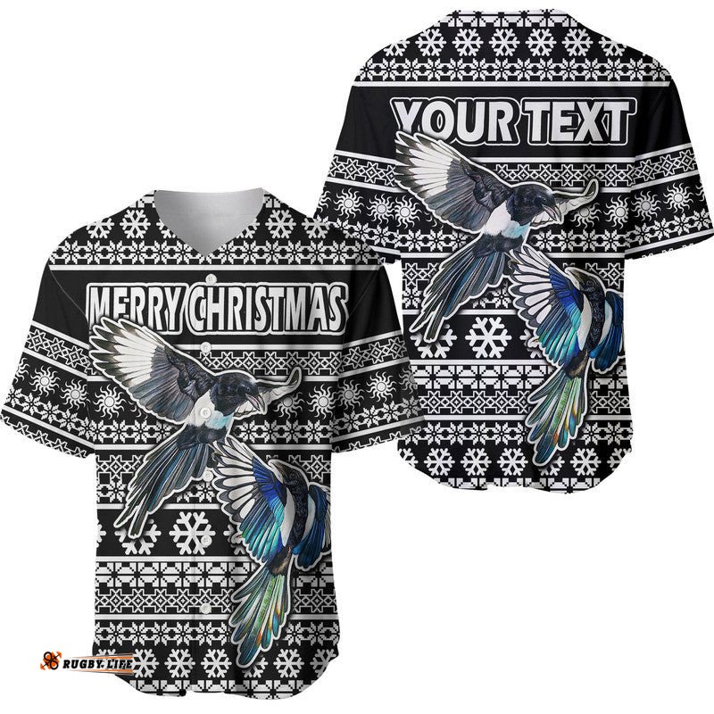 Custom Personalised Australian Magpies Christmas Vibe With Aboriginal Dot Painting Style Baseball Jersey Shirt
