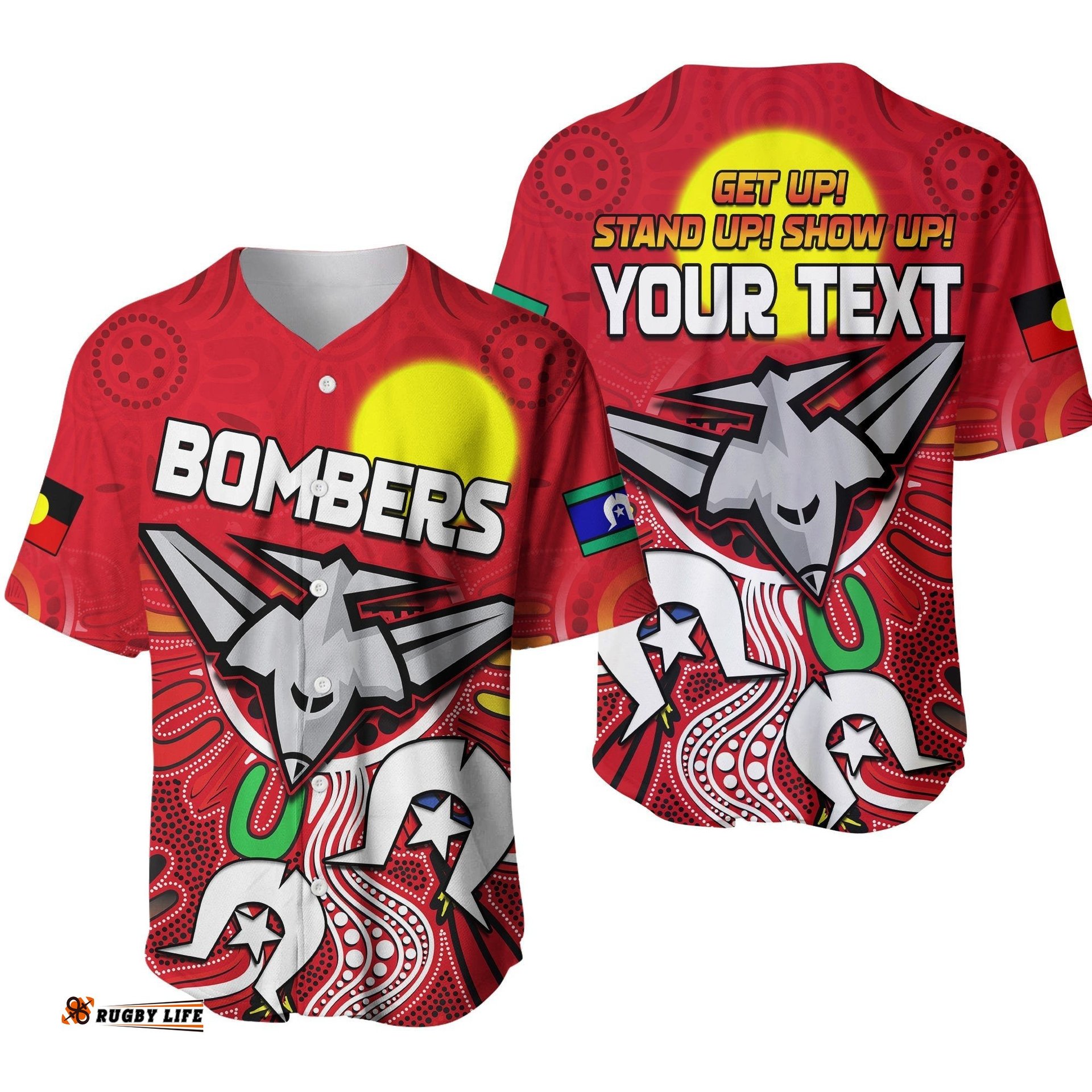 Custom Personalised Bombers NAIDOC Week Baseball Jersey Shirt Essendon Football Aboriginal