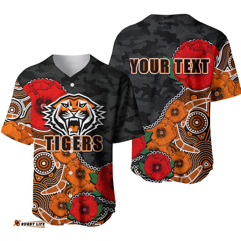 Custom Personalised Anzac Day NRL Tigers Army Mix Aboriginal Baseball Jersey Shirt
