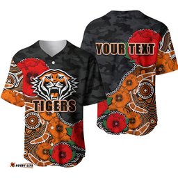 Custom Personalised Anzac Day NRL Tigers Army Mix Aboriginal Baseball Jersey Shirt