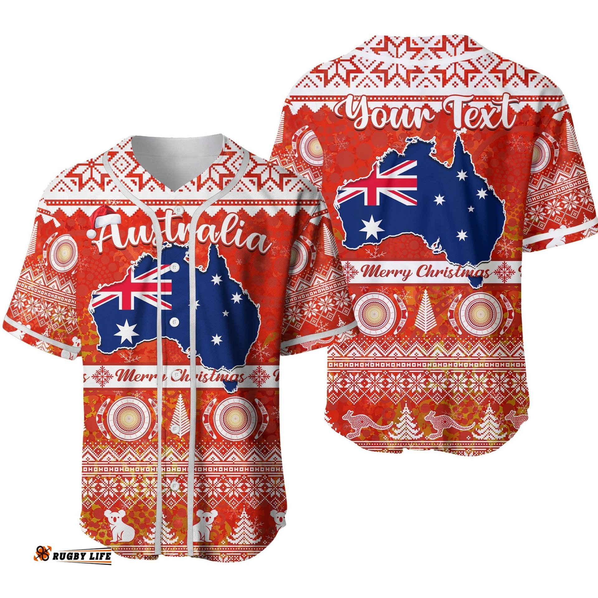 Custom Personalised Australia Baseball Jersey Shirt Australian Map Aboriginal Painting Merry Christmas Ver.02