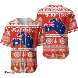 Custom Personalised Australia Baseball Jersey Shirt Australian Map Aboriginal Painting Merry Christmas Ver.02