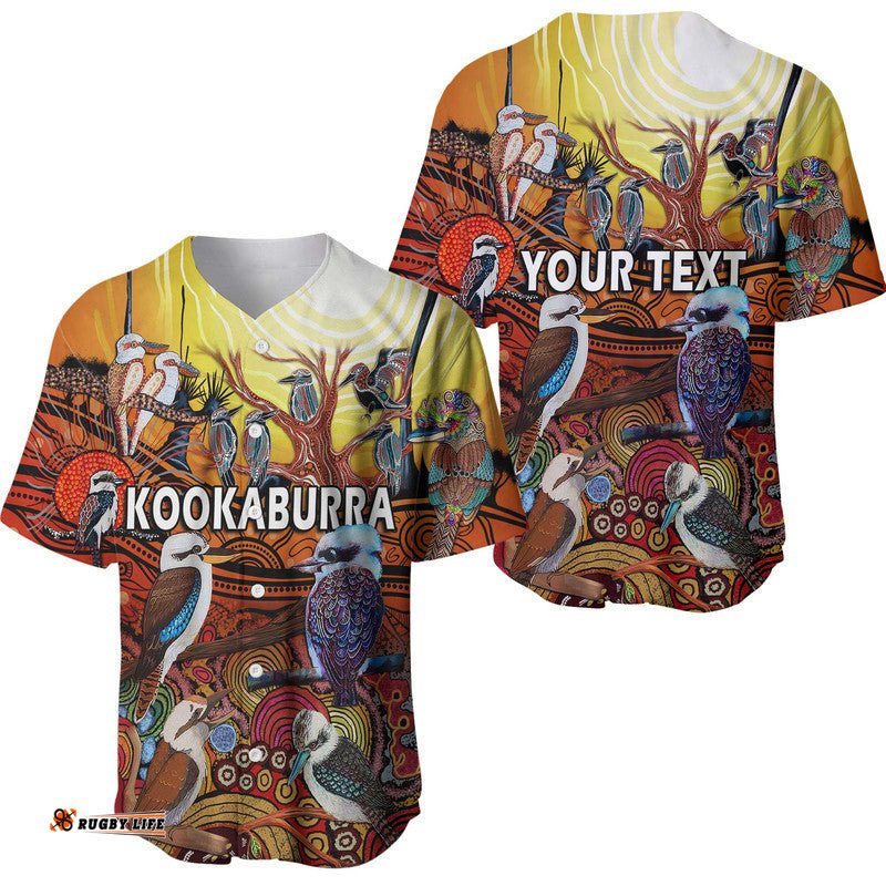Custom Personalised Australia Kookaburra Dreaming Aboriginal Arty Style Baseball Jersey Shirt