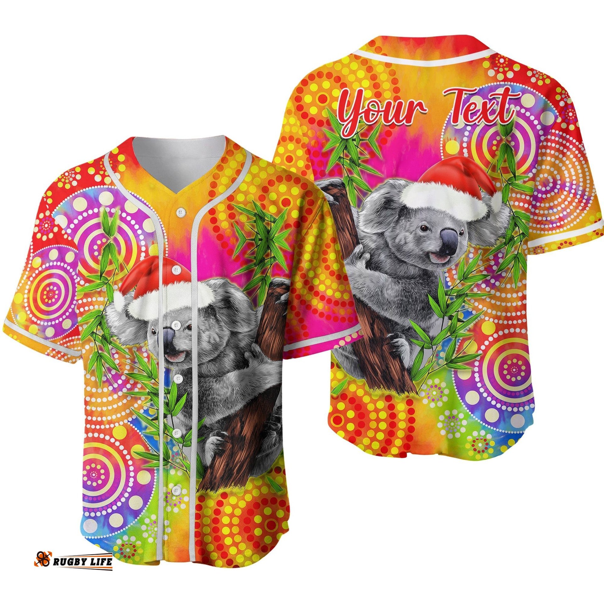 Custom Personalised Australia Koala Aboriginal Baseball Jersey Shirt Rainbow Tie Dye Merry Christmas Ver.02