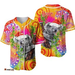 Custom Personalised Australia Koala Aboriginal Baseball Jersey Shirt Rainbow Tie Dye Merry Christmas Ver.02