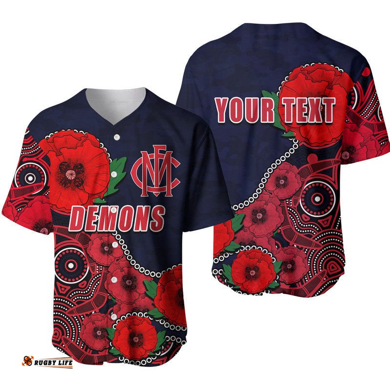 Custom Personalised Anzac Day AFL Demons Army Mix Aboriginal Baseball Jersey Shirt