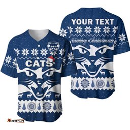 Custom Personalised Cats Football Christmas Baseball Jersey Shirt Geelong Aboriginal Painting