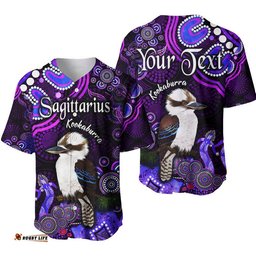 Custom Personalised Australian Astrology Baseball Jersey Shirt Sagittarius Kookaburra Zodiac Aboriginal Vibes Purple