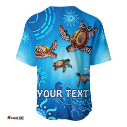 Custom Personalised Australian Aboriginal Baseball Jersey Shirt Happy Turtle Family Version Blue