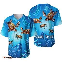Custom Personalised Australian Aboriginal Baseball Jersey Shirt Happy Turtle Family Version Blue