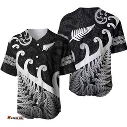 New Zealand Rugby Maori Baseball Jersey Shirt Silver Fern Koru Vibes Black
