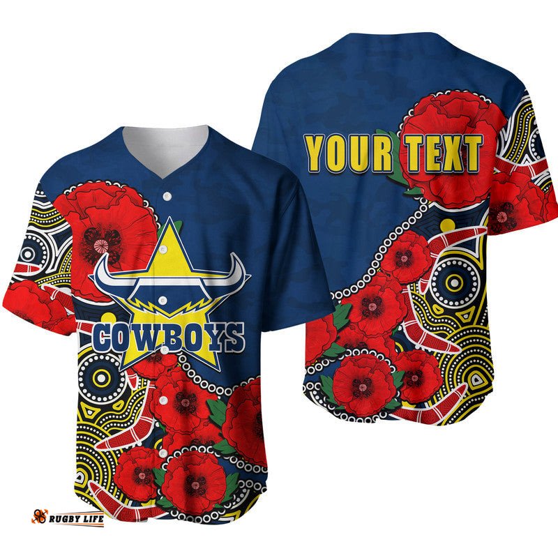 Custom Personalised Anzac Day NRL Cowboys Army Mix Aboriginal Baseball Jersey Shirt