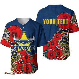 Custom Personalised Anzac Day NRL Cowboys Army Mix Aboriginal Baseball Jersey Shirt
