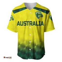 Custom Personalised Australia Cricket Baseball Jersey Shirt Aussie Unique Gradient Yellow Vibes 05