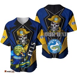 Custom Personalised Eels Rugby Baseball Jersey Shirt Mascot Parramatta Since 1947 Cool Skull Ver.01