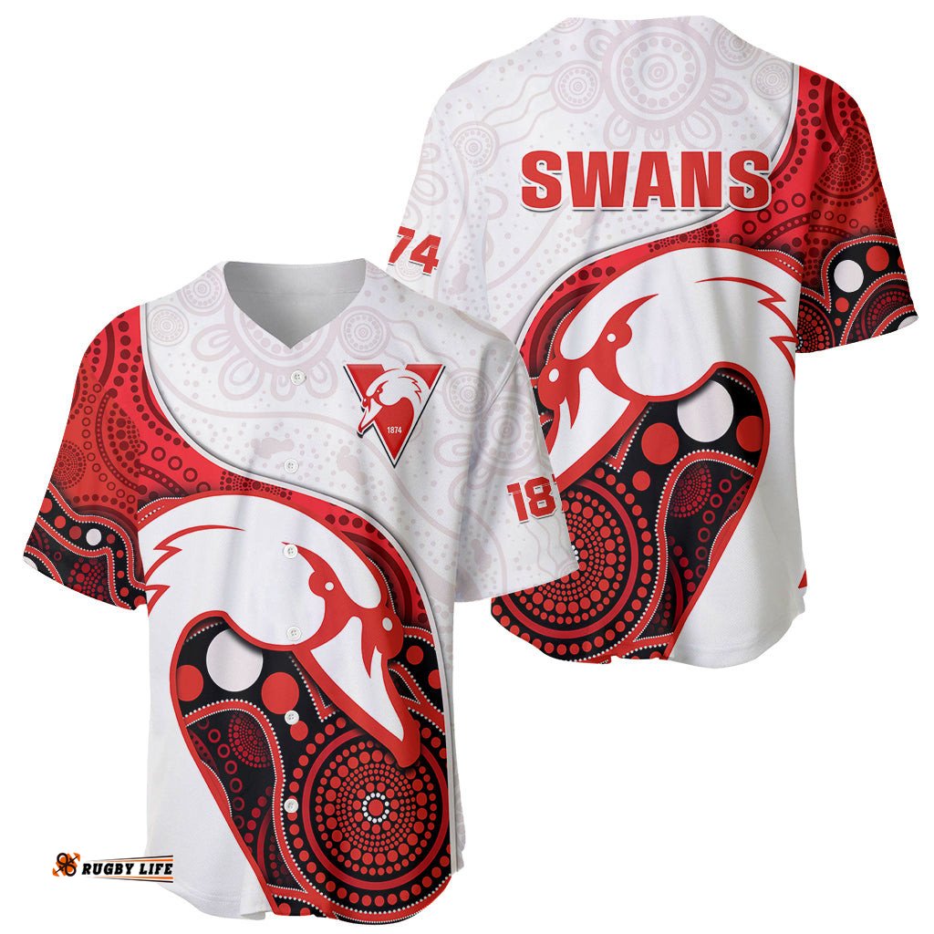 Swans Football Baseball Jersey Shirt Go Swannies Indigenous Art 08