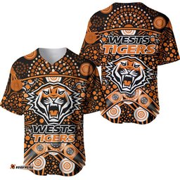 Wests Tigers Rugby Baseball Jersey Shirt Boomerang Indigenous Dots