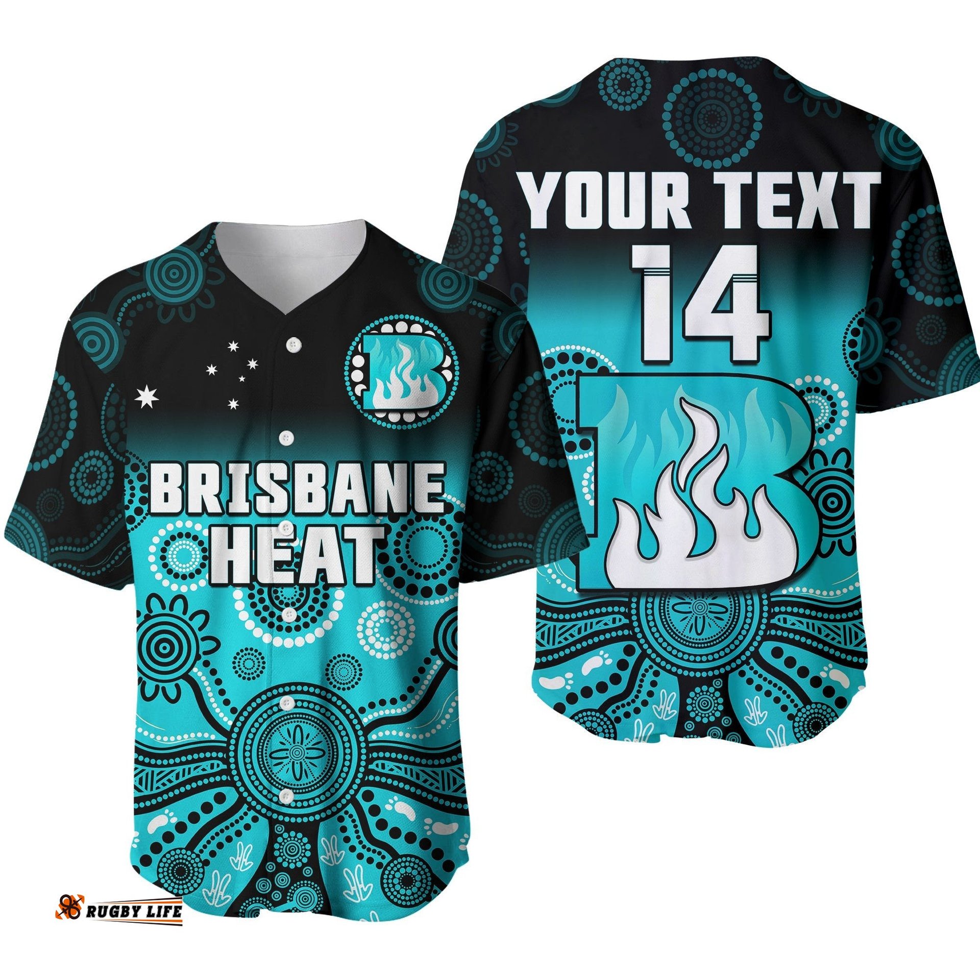 Custom Text And Number Brisbane Heat Baseball Jersey Shirt Gradient Aboriginal Dot Painting