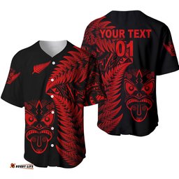 Custom Personalised New Zealand Haka Rugby Maori Baseball Jersey Shirt Silver Fern Vibes Red