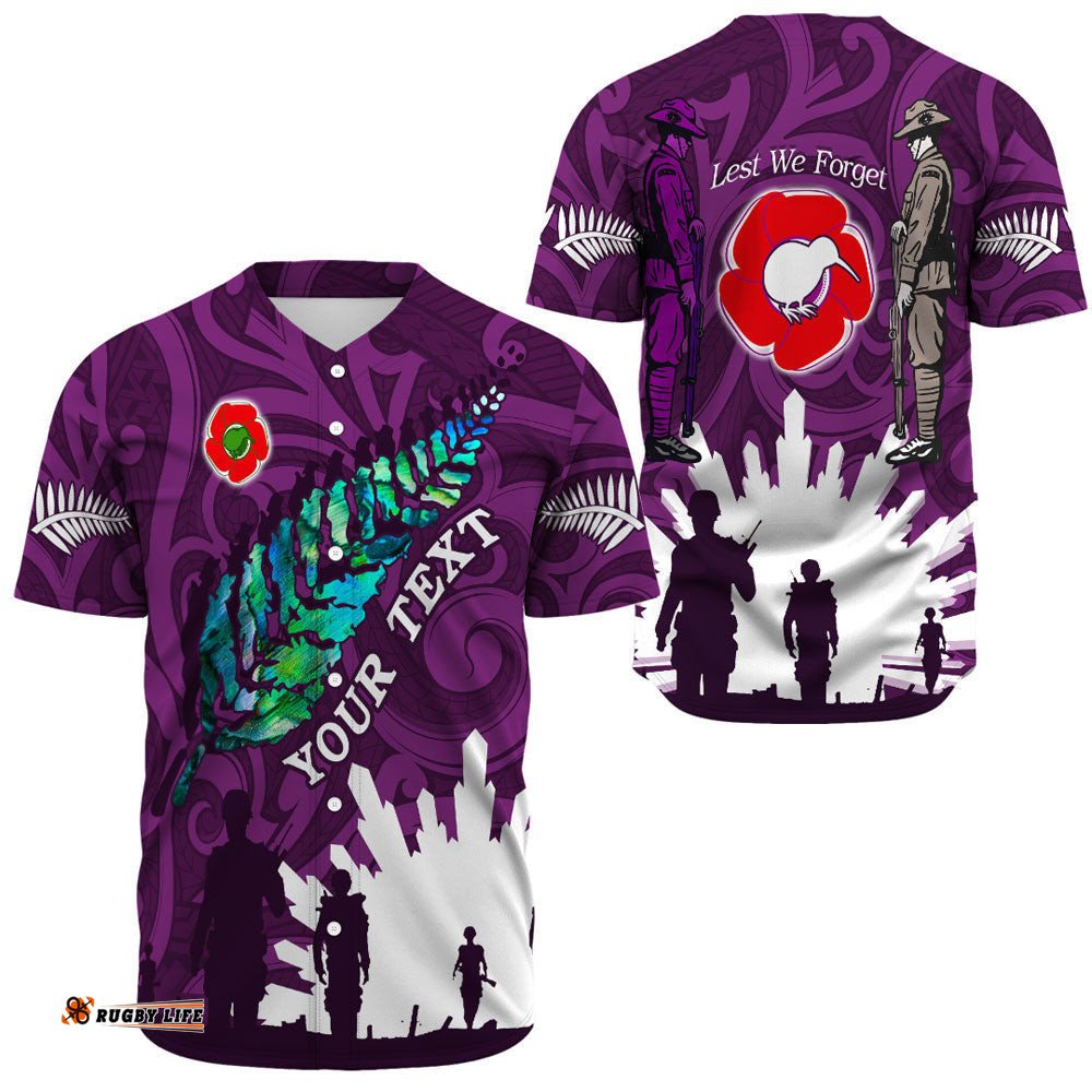 Custom New Zealand Anzac Walking In The Sun Purple Baseball Jersey Shirt