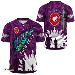 Custom New Zealand Anzac Walking In The Sun Purple Baseball Jersey Shirt