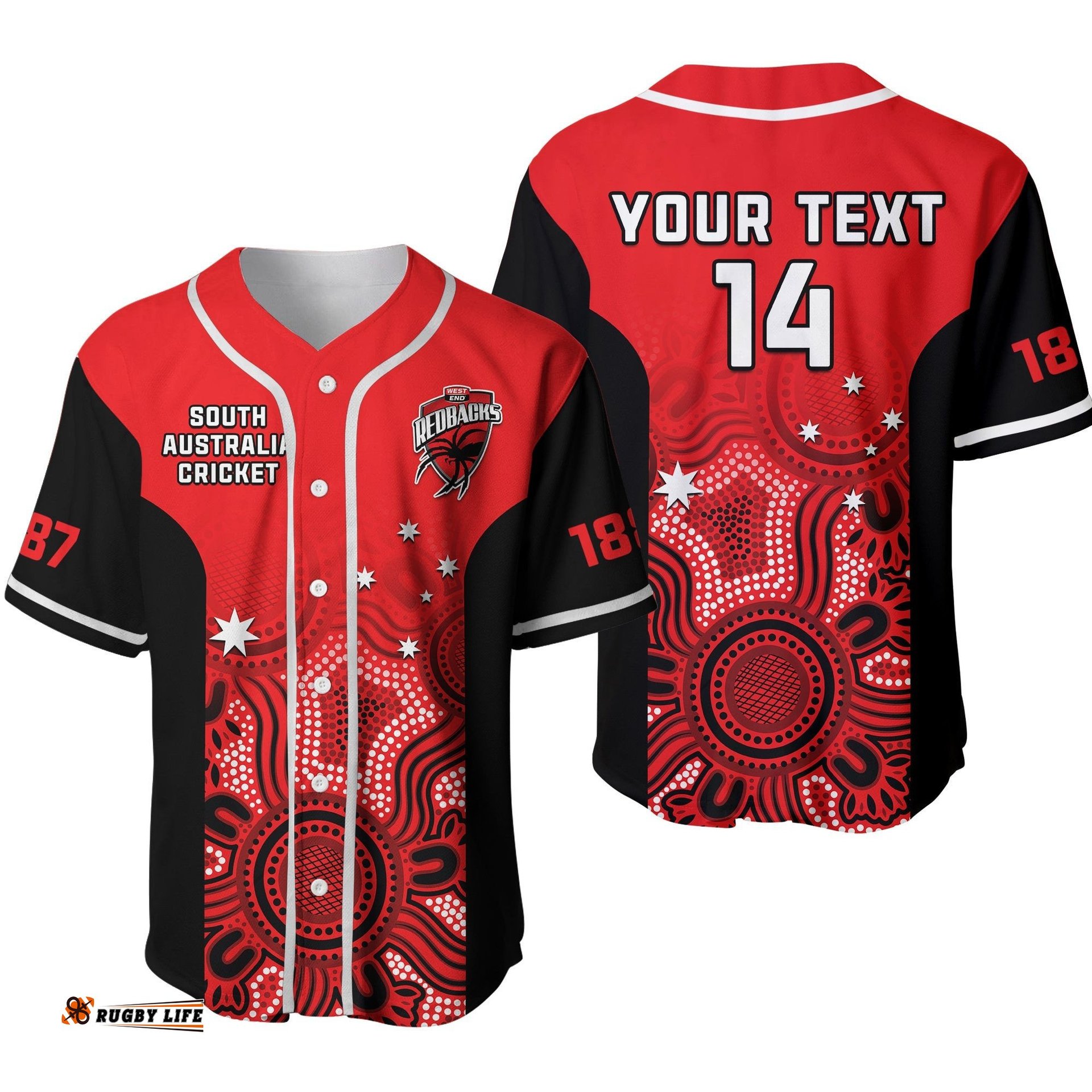 Custom Text And Number South Australia Cricket Baseball Jersey Shirt West End Redbacks Sheffield Shield Indigenous Ver.02
