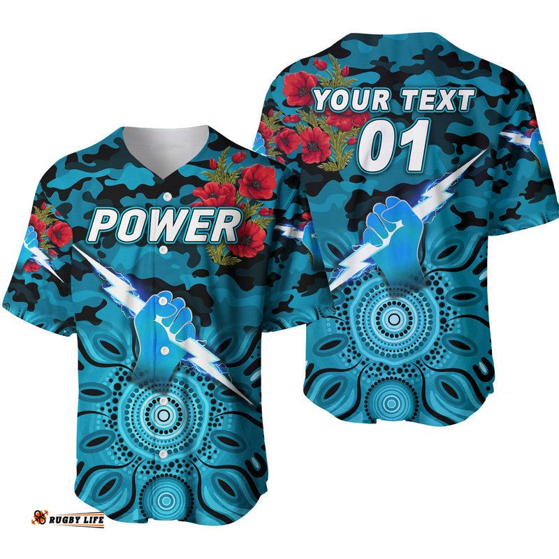 Custom Personalised Port Adelaide Power ANZAC Baseball Jersey Shirt Indigenous Vibes