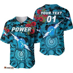 Custom Personalised Port Adelaide Power ANZAC Baseball Jersey Shirt Indigenous Vibes