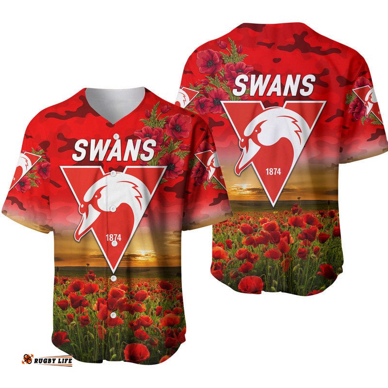 Sydney Swans ANZAC Baseball Jersey Shirt Poppy Vibes