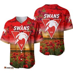 Sydney Swans ANZAC Baseball Jersey Shirt Poppy Vibes
