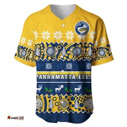 Parramatta Eels Christmas Baseball Jersey Shirt Parra Aboriginal Art Merry Xmas