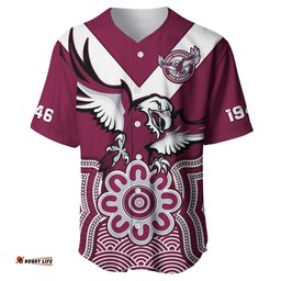 Sea Eagles Rugby Baseball Jersey Shirt Manly Warringah Indigenous Art