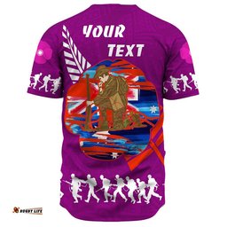 Custom New Zealand Anzac Red Poopy Purple Baseball Jersey Shirt