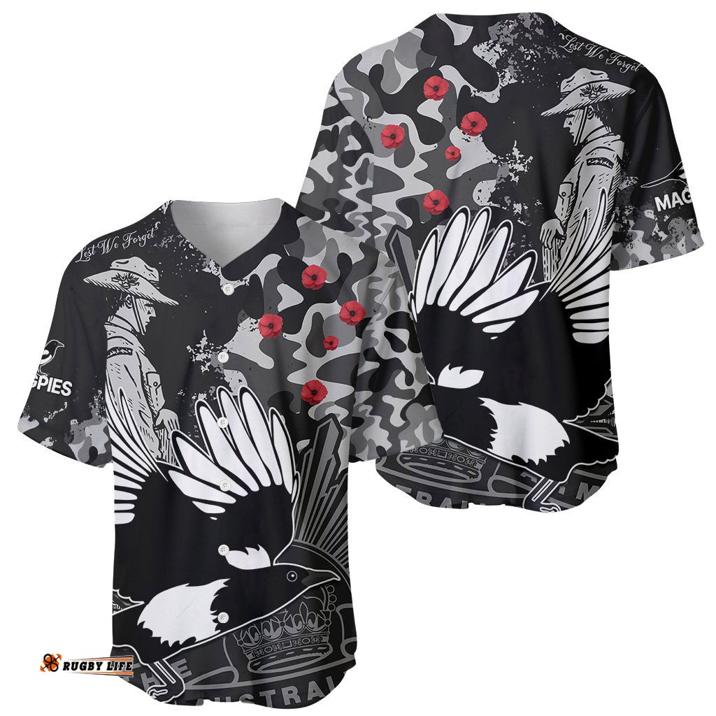 AFL ANZAC Magpies Baseball Jersey Shirt Camouflage