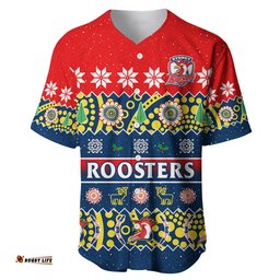 Custom Personalised Sydney Roosters Christmas Baseball Jersey Shirt Easts Aboriginal Art Merry Xmas