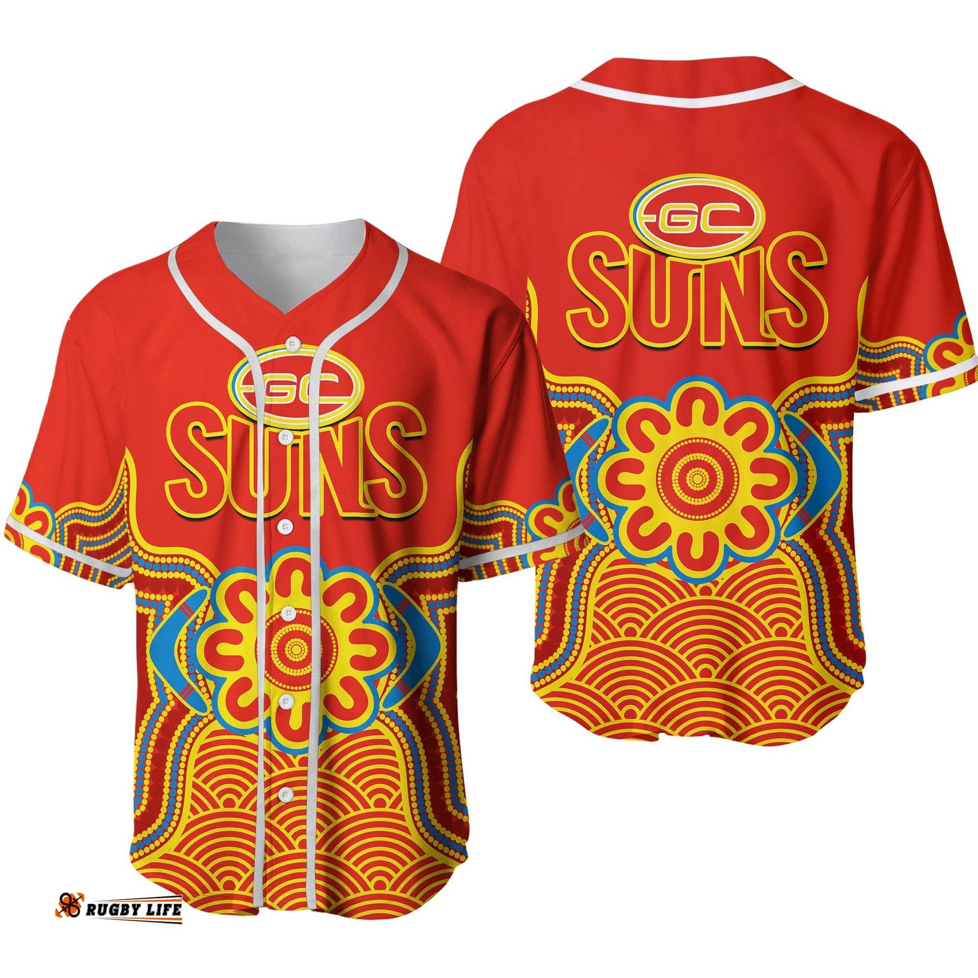 Gold Coast Football Baseball Jersey Shirt Suns Indigenous Pattern Ver.02