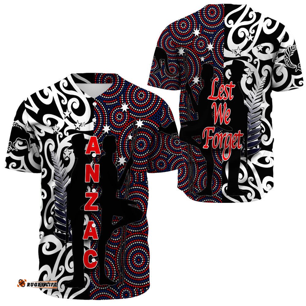 Anzac Day Kangaroo Aboriginal & Kiwi Maori Baseball Jersey Shirt
