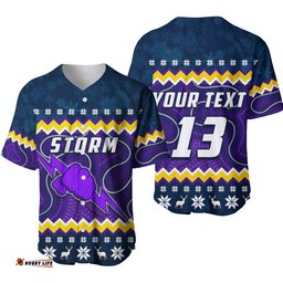 Custom Text and Number Storm Baseball Jersey Shirt Christmas Melbourne Mix Indigenous