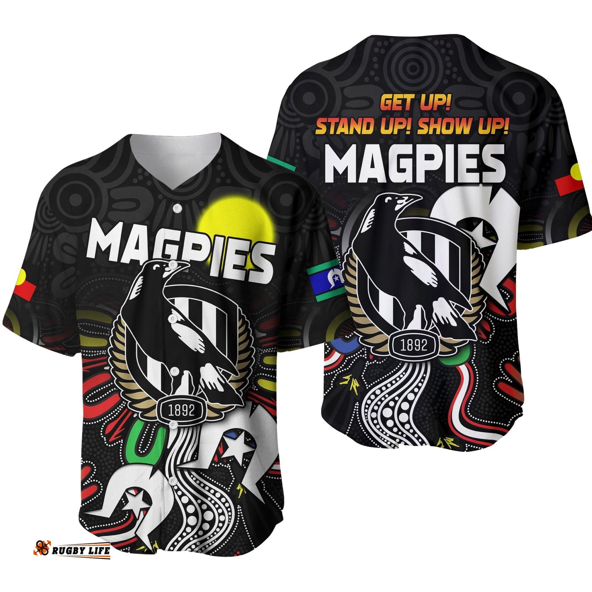 Magpies NAIDOC Week Baseball Jersey Shirt Collingwood Football Aboriginal