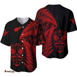 New Zealand Haka Rugby Maori Baseball Jersey Shirt Silver Fern Vibes Red