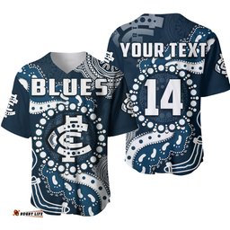 Custom Text And Number Carlton Football Baseball Jersey Shirt Blues 1864 Boomerang Indigenous Artsy
