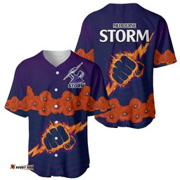 ANZAC Melbourne Storm Rugby Baseball Jersey Shirt Poppy Flowers Sporty Style