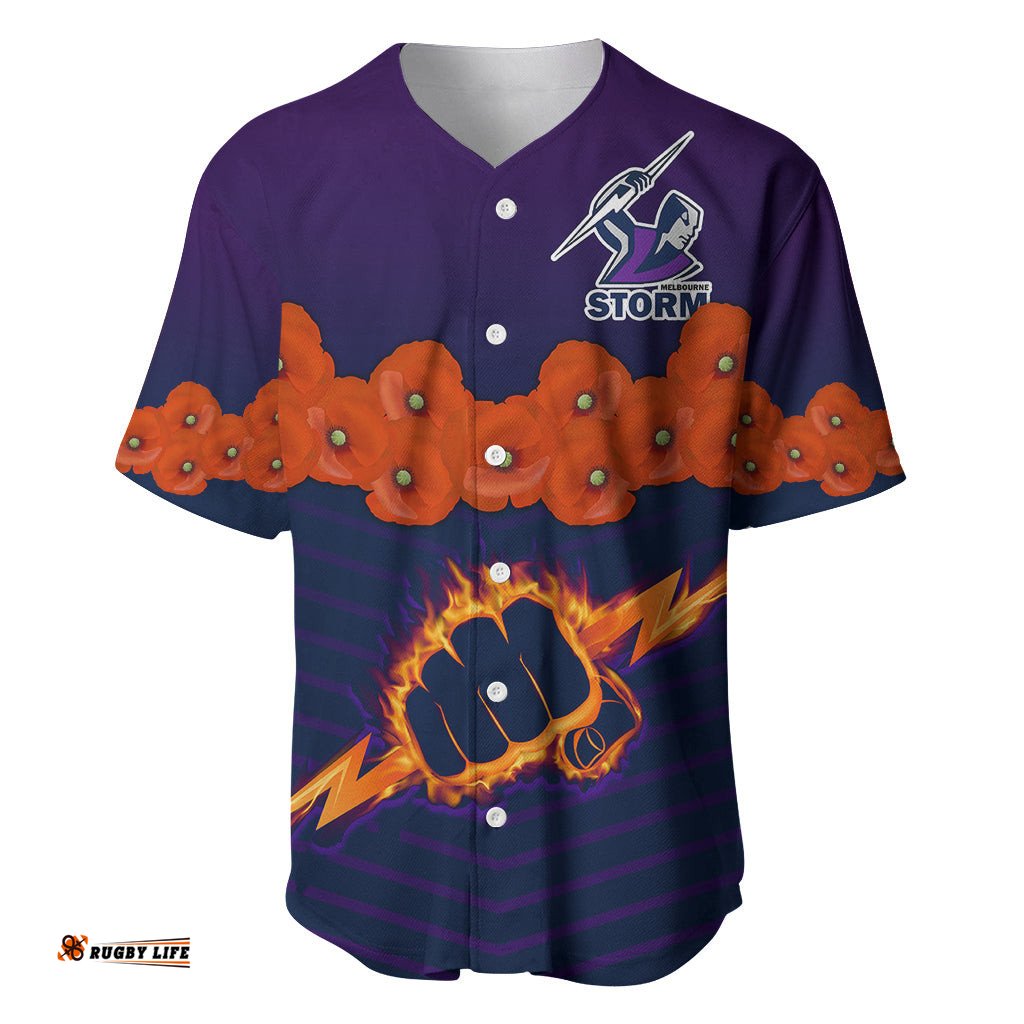 ANZAC Melbourne Storm Rugby Baseball Jersey Shirt Poppy Flowers Sporty Style