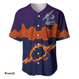 ANZAC Melbourne Storm Rugby Baseball Jersey Shirt Poppy Flowers Sporty Style