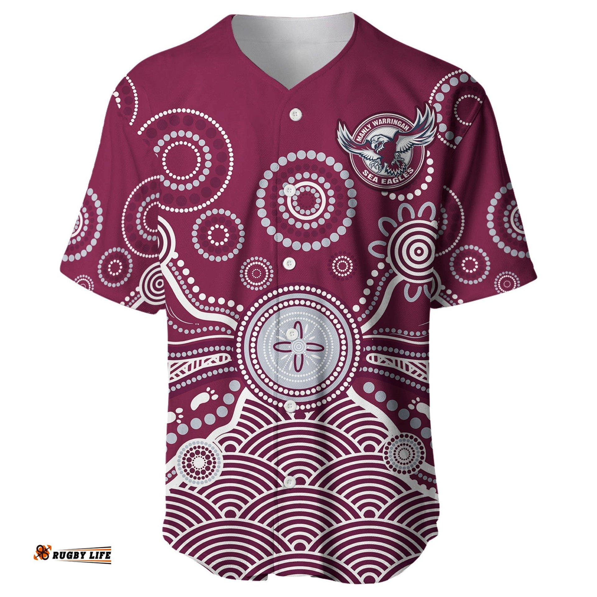Sea Eagles Baseball Jersey Shirt Manly Warringah 1946 Indigenous Painting